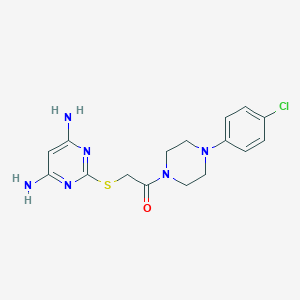 molecular formula C16H19ClN6OS B282726 6-Amino-2-({2-[4-(4-chlorophenyl)-1-piperazinyl]-2-oxoethyl}sulfanyl)-4-pyrimidinylamine 