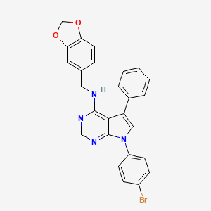 molecular formula C26H19BrN4O2 B2827271 N-(1,3-benzodioxol-5-ylmethyl)-7-(4-bromophenyl)-5-phenyl-7H-pyrrolo[2,3-d]pyrimidin-4-amine CAS No. 477231-87-1