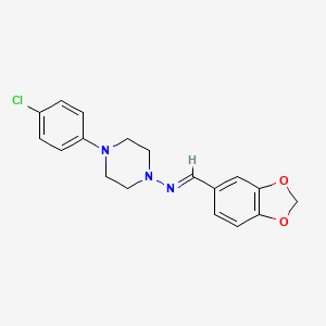 molecular formula C18H18ClN3O2 B2827273 (E)-N-(benzo[d][1,3]dioxol-5-ylmethylene)-4-(4-chlorophenyl)piperazin-1-amine CAS No. 101792-21-6
