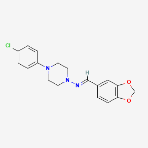 molecular formula C18H18ClN3O2 B2827273 (E)-N-(苯并[d][1,3]二氧杂环戊-5-基甲亚甲基)-4-(4-氯苯基)哌嗪-1-胺 CAS No. 101792-21-6