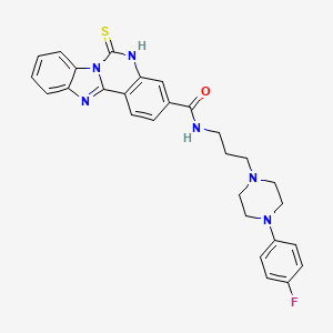 molecular formula C28H27FN6OS B2827284 N-[3-[4-(4-fluorophenyl)piperazin-1-yl]propyl]-6-sulfanylidene-5H-benzimidazolo[1,2-c]quinazoline-3-carboxamide CAS No. 688792-60-1