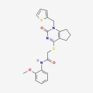 molecular formula C21H21N3O3S2 B2827285 N-(2-methoxyphenyl)-2-((2-oxo-1-(thiophen-2-ylmethyl)-2,5,6,7-tetrahydro-1H-cyclopenta[d]pyrimidin-4-yl)thio)acetamide CAS No. 899986-93-7