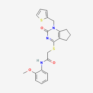 molecular formula C21H21N3O3S2 B2827285 N-(2-甲氧基苯基)-2-((2-氧代-1-(噻吩-2-基甲基)-2,5,6,7-四氢-1H-环戊二嘧啶-4-基)硫代)乙酰胺 CAS No. 899986-93-7