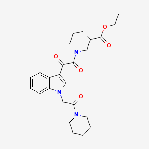 molecular formula C25H31N3O5 B2827299 乙酸-1-(2-氧代-2-(1-(2-氧代-2-(哌啶-1-基)乙基)-1H-吲哚-3-基)乙酰基哌啶-3-羧酸乙酯 CAS No. 872860-68-9