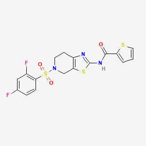 molecular formula C17H13F2N3O3S3 B2827304 N-(5-((2,4-difluorophenyl)sulfonyl)-4,5,6,7-tetrahydrothiazolo[5,4-c]pyridin-2-yl)thiophene-2-carboxamide CAS No. 1351615-24-1