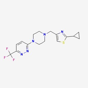molecular formula C16H18F3N5S B2827309 2-Cyclopropyl-4-[[4-[6-(trifluoromethyl)pyridazin-3-yl]piperazin-1-yl]methyl]-1,3-thiazole CAS No. 2380088-88-8