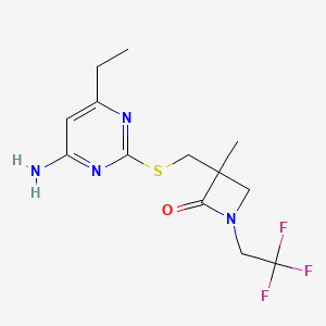 molecular formula C13H17F3N4OS B2827310 3-[(4-Amino-6-ethylpyrimidin-2-yl)sulfanylmethyl]-3-methyl-1-(2,2,2-trifluoroethyl)azetidin-2-one CAS No. 2248775-61-1
