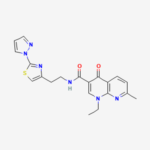 molecular formula C20H20N6O2S B2827317 N-(2-(2-(1H-pyrazol-1-yl)thiazol-4-yl)ethyl)-1-ethyl-7-methyl-4-oxo-1,4-dihydro-1,8-naphthyridine-3-carboxamide CAS No. 1448060-89-6