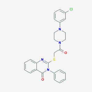 molecular formula C26H23ClN4O2S B282732 2-({2-[4-(3-chlorophenyl)-1-piperazinyl]-2-oxoethyl}sulfanyl)-3-phenyl-4(3H)-quinazolinone 