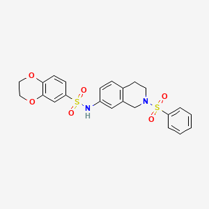 molecular formula C23H22N2O6S2 B2827327 N-(2-(phenylsulfonyl)-1,2,3,4-tetrahydroisoquinolin-7-yl)-2,3-dihydrobenzo[b][1,4]dioxine-6-sulfonamide CAS No. 955250-40-5