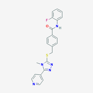 molecular formula C22H18FN5OS B282733 N-(2-fluorophenyl)-4-({[4-methyl-5-(pyridin-4-yl)-4H-1,2,4-triazol-3-yl]sulfanyl}methyl)benzamide 