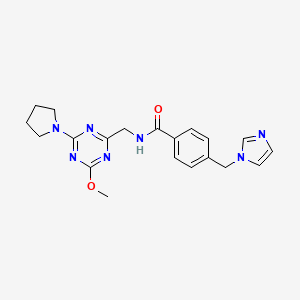 molecular formula C20H23N7O2 B2827333 4-((1H-imidazol-1-yl)methyl)-N-((4-methoxy-6-(pyrrolidin-1-yl)-1,3,5-triazin-2-yl)methyl)benzamide CAS No. 2034469-15-1