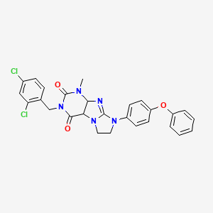 molecular formula C27H21Cl2N5O3 B2827344 3-[(2,4-dichlorophenyl)methyl]-1-methyl-8-(4-phenoxyphenyl)-1H,2H,3H,4H,6H,7H,8H-imidazo[1,2-g]purine-2,4-dione CAS No. 921050-38-6