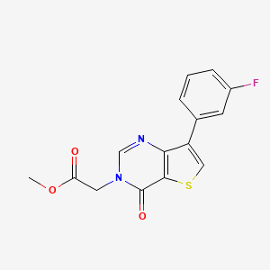 molecular formula C15H11FN2O3S B2827345 甲酸[7-(3-氟苯基)-4-氧代嘧啶-3(4H)-基]乙酸酯 CAS No. 1105215-77-7