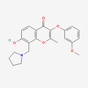 molecular formula C22H23NO5 B2827349 7-羟基-3-(3-甲氧基苯氧基)-2-甲基-8-(吡咯烷-1-基甲基)-4H-香豆素-4-酮 CAS No. 848747-80-8