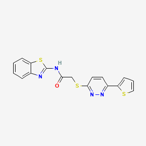 molecular formula C17H12N4OS3 B2827365 N-(benzo[d]thiazol-2-yl)-2-((6-(thiophen-2-yl)pyridazin-3-yl)thio)acetamide CAS No. 893989-97-4