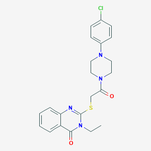 molecular formula C22H23ClN4O2S B282738 2-[[2-[4-(4-Chlorophenyl)-1-piperazinyl]-2-oxoethyl]thio]-3-ethyl-4-quinazolinone 