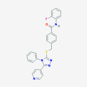 molecular formula C27H20FN5OS B282739 N-(2-fluorophenyl)-4-({[4-phenyl-5-(pyridin-4-yl)-4H-1,2,4-triazol-3-yl]sulfanyl}methyl)benzamide 