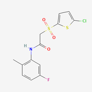 molecular formula C13H11ClFNO3S2 B2827398 2-((5-chlorothiophen-2-yl)sulfonyl)-N-(5-fluoro-2-methylphenyl)acetamide CAS No. 1021079-51-5