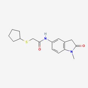 molecular formula C16H20N2O2S B2827401 2-(cyclopentylthio)-N-(1-methyl-2-oxoindolin-5-yl)acetamide CAS No. 1327233-77-1