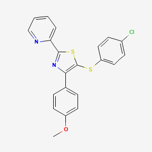 molecular formula C21H15ClN2OS2 B2827415 2-[5-[(4-Chlorophenyl)sulfanyl]-4-(4-methoxyphenyl)-1,3-thiazol-2-yl]pyridine CAS No. 865657-98-3