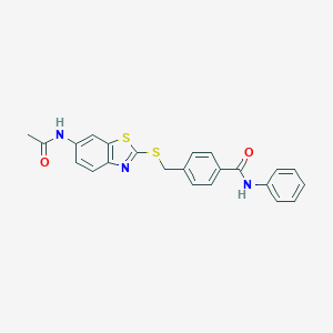 molecular formula C23H19N3O2S2 B282742 4-({[6-(acetylamino)-1,3-benzothiazol-2-yl]sulfanyl}methyl)-N-phenylbenzamide 