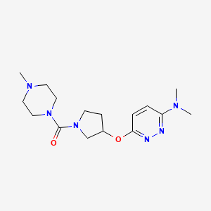 molecular formula C16H26N6O2 B2827486 (3-((6-二甲氨基吡啶-3-基)氧基)吡咯烷-1-基)(4-甲基哌嗪-1-基)甲酮 CAS No. 2034483-59-3