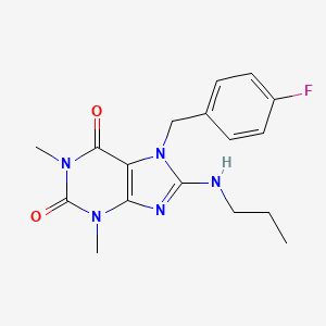 molecular formula C17H20FN5O2 B2827488 7-[(4-氟苯基)甲基]-1,3-二甲基-8-(丙基氨基)嘧啶-2,6-二酮 CAS No. 333752-48-0