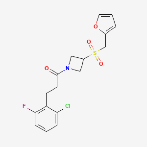 molecular formula C17H17ClFNO4S B2827493 3-(2-Chloro-6-fluorophenyl)-1-(3-((furan-2-ylmethyl)sulfonyl)azetidin-1-yl)propan-1-one CAS No. 1797343-94-2