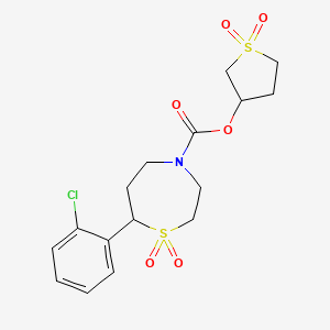 molecular formula C16H20ClNO6S2 B2827509 1,1-Dioxidotetrahydrothiophen-3-yl 7-(2-chlorophenyl)-1,4-thiazepane-4-carboxylate 1,1-dioxide CAS No. 2310016-28-3