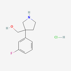 molecular formula C11H15ClFNO B2827512 [3-(3-Fluorophenyl)pyrrolidin-3-yl]methanol hydrochloride CAS No. 1955556-85-0
