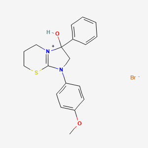 molecular formula C19H21BrN2O2S B2827529 3-hydroxy-1-(4-methoxyphenyl)-3-phenyl-3,5,6,7-tetrahydro-2H-imidazo[2,1-b][1,3]thiazin-1-ium bromide CAS No. 1107548-04-8