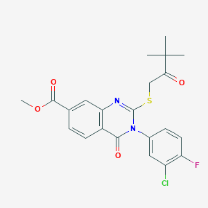 Methyl 3-(3-chloro-4-fluorophenyl)-2-((3,3-dimethyl-2-oxobutyl)thio)-4-oxo-3,4-dihydroquinazoline-7-carboxylate
