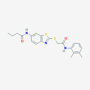 molecular formula C21H23N3O2S2 B282754 N-[2-({2-[(2,3-dimethylphenyl)amino]-2-oxoethyl}sulfanyl)-1,3-benzothiazol-6-yl]butanamide 