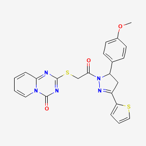 2-((2-(5-(4-methoxyphenyl)-3-(thiophen-2-yl)-4,5-dihydro-1H-pyrazol-1-yl)-2-oxoethyl)thio)-4H-pyrido[1,2-a][1,3,5]triazin-4-one