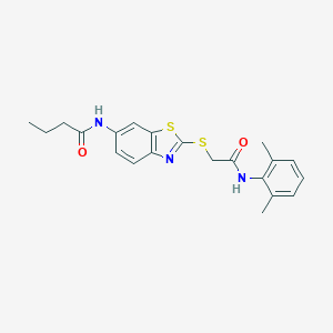 molecular formula C21H23N3O2S2 B282755 N-(2-{[2-(2,6-dimethylanilino)-2-oxoethyl]sulfanyl}-1,3-benzothiazol-6-yl)butanamide 