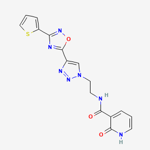 molecular formula C16H13N7O3S B2827552 2-羟基-N-(2-(4-(噻吩-2-基)-1,2,4-噁二唑-5-基)-1H-1,2,3-噻唑-1-基)乙基烟酰胺 CAS No. 2034445-83-3