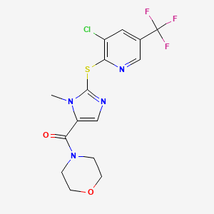 molecular formula C15H14ClF3N4O2S B2827558 (2-((3-Chloro-5-(trifluoromethyl)-2-pyridinyl)sulfanyl)-1-methyl-1H-imidazol-5-yl)(morpholino)methanone CAS No. 339012-15-6