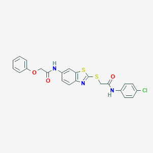 molecular formula C23H18ClN3O3S2 B282756 N-[2-({2-[(4-chlorophenyl)amino]-2-oxoethyl}sulfanyl)-1,3-benzothiazol-6-yl]-2-phenoxyacetamide 