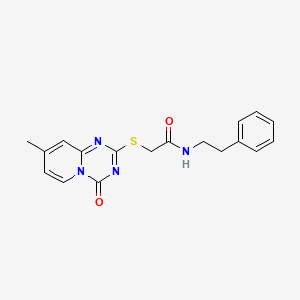 molecular formula C18H18N4O2S B2827564 2-((8-甲基-4-氧代-4H-吡啶并[1,2-a][1,3,5]三嗪-2-基)硫)-N-苯乙基乙酰胺 CAS No. 896331-94-5