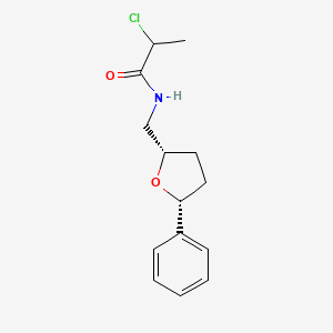 molecular formula C14H18ClNO2 B2827596 2-Chloro-N-[[(2S,5R)-5-phenyloxolan-2-yl]methyl]propanamide CAS No. 2411183-61-2