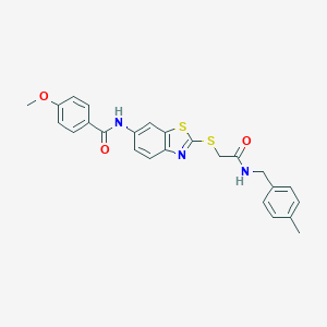 molecular formula C25H23N3O3S2 B282760 4-methoxy-N-[2-({2-[(4-methylbenzyl)amino]-2-oxoethyl}sulfanyl)-1,3-benzothiazol-6-yl]benzamide 