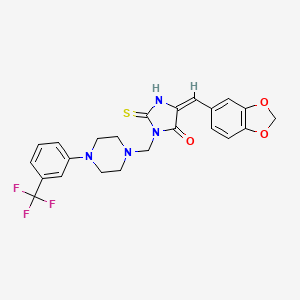 molecular formula C23H21F3N4O3S B2827611 5-(1,3-benzodioxol-5-ylmethylene)-2-thioxo-3-({4-[3-(trifluoromethyl)phenyl]piperazino}methyl)tetrahydro-4H-imidazol-4-one CAS No. 865659-65-0