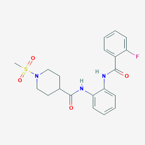 molecular formula C20H22FN3O4S B2827614 N-(2-(2-氟苯甲酰胺)苯基)-1-(甲基磺酰基)哌啶-4-甲酰胺 CAS No. 1203004-24-3