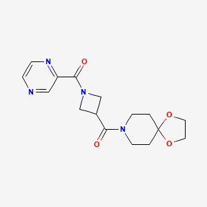 molecular formula C16H20N4O4 B2827629 (3-(1,4-Dioxa-8-azaspiro[4.5]decane-8-carbonyl)azetidin-1-yl)(pyrazin-2-yl)methanone CAS No. 1396687-15-2