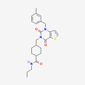 molecular formula C25H31N3O3S B2827646 4-((1-(3-methylbenzyl)-2,4-dioxo-1,2-dihydrothieno[3,2-d]pyrimidin-3(4H)-yl)methyl)-N-propylcyclohexanecarboxamide CAS No. 932500-44-2
