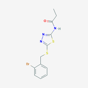 molecular formula C12H12BrN3OS2 B282767 N-{5-[(2-bromobenzyl)sulfanyl]-1,3,4-thiadiazol-2-yl}propanamide 
