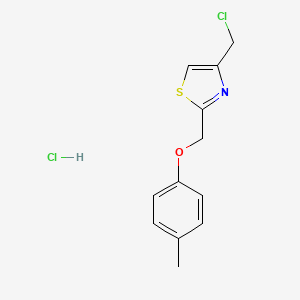 molecular formula C12H13Cl2NOS B2827670 4-(Chloromethyl)-2-(4-methylphenoxymethyl)-1,3-thiazole hydrochloride CAS No. 1049739-17-4