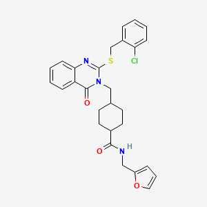 molecular formula C28H28ClN3O3S B2827678 4-{[2-[(2-chlorobenzyl)thio]-4-oxoquinazolin-3(4H)-yl]methyl}-N-(2-furylmethyl)cyclohexanecarboxamide CAS No. 422292-65-7