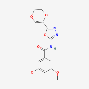 molecular formula C15H15N3O6 B2827682 N-(5-(5,6-二氢-1,4-二氧杂环戊二烯-2-基)-1,3,4-噁二唑-2-基)-3,5-二甲氧基苯甲酰胺 CAS No. 887875-05-0